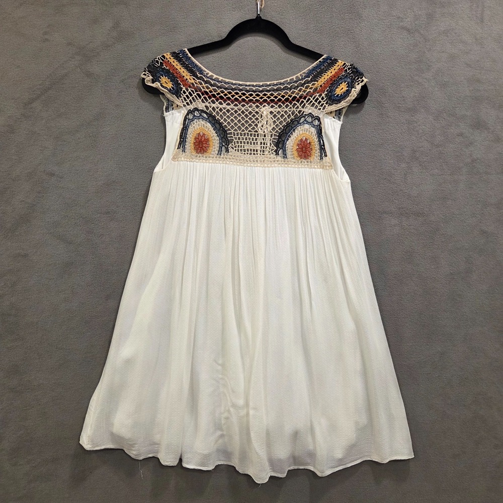 Earthbound‎ Mini Dress Womens Small Swing Shift Fiona Crochet Guaze  Boho Hippie